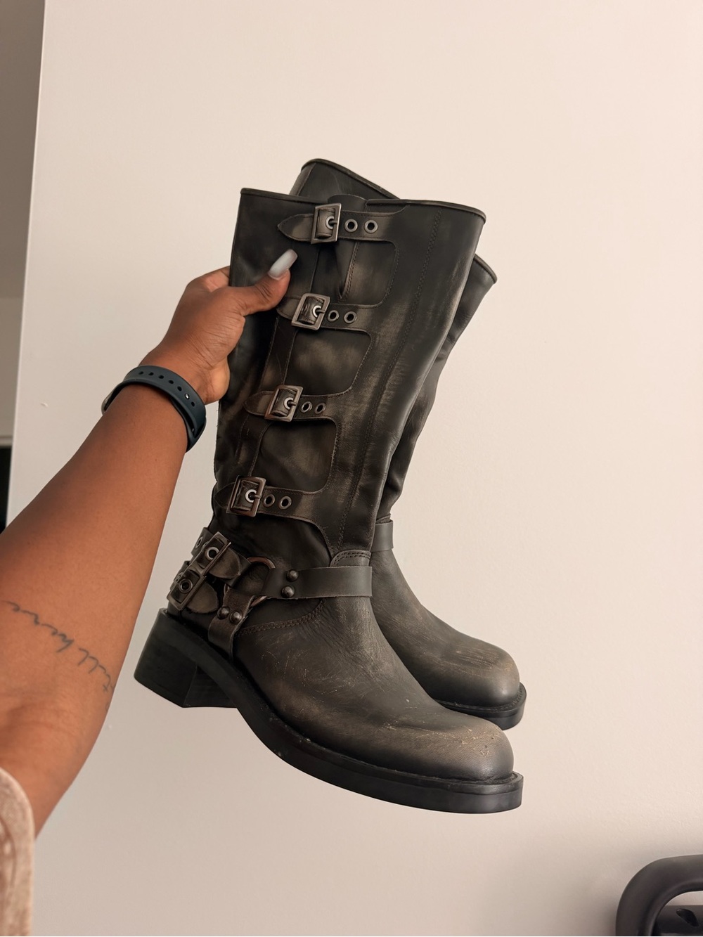 Steve Madden Rocky Brown Distressed Leather Moto Boots – Size 10M